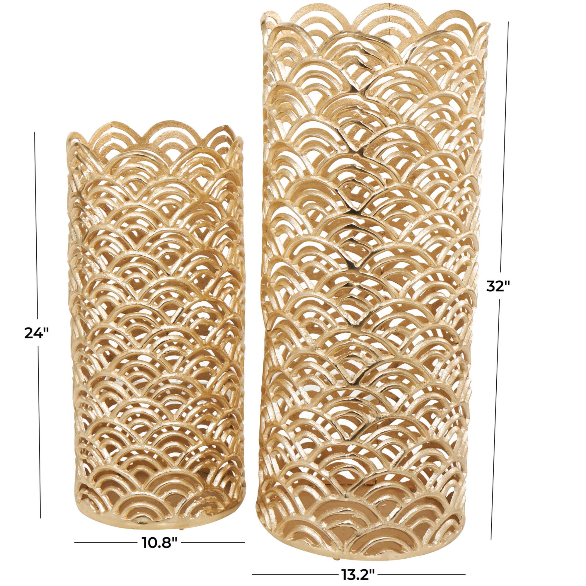 Gold Aluminum Art Deco Arch Vase Set